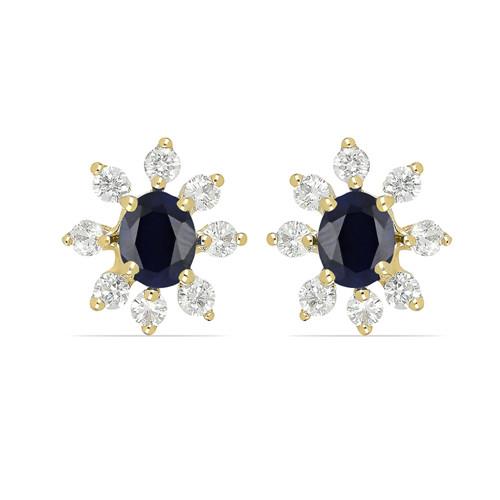 BUY 14K GOLD NATURAL BLUE SAPPHIRE GEMSTONE HALO EARRINGS